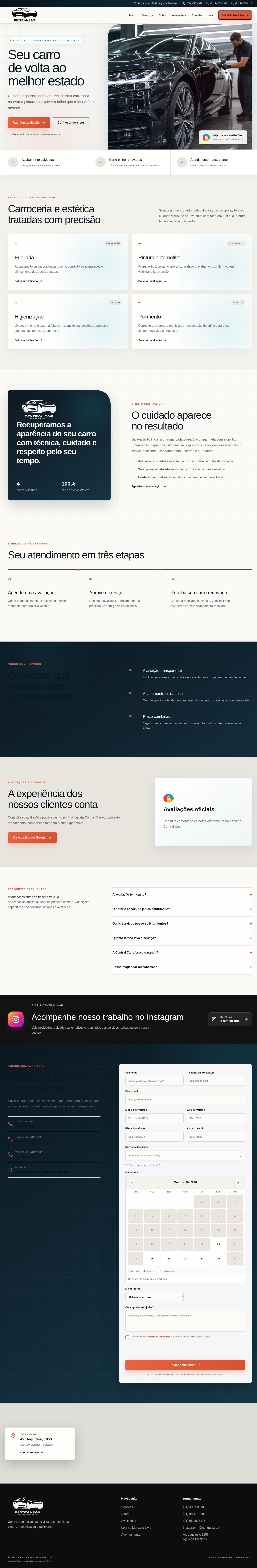 Página completa do site da Central Car Centro Automotivo