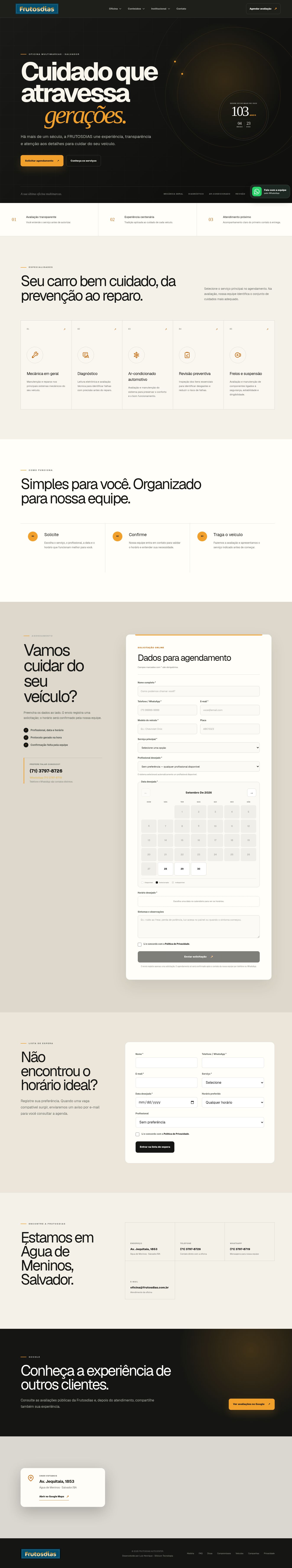 Captura atual do site FRUTOSDIAS Auto Center, do início ao rodapé